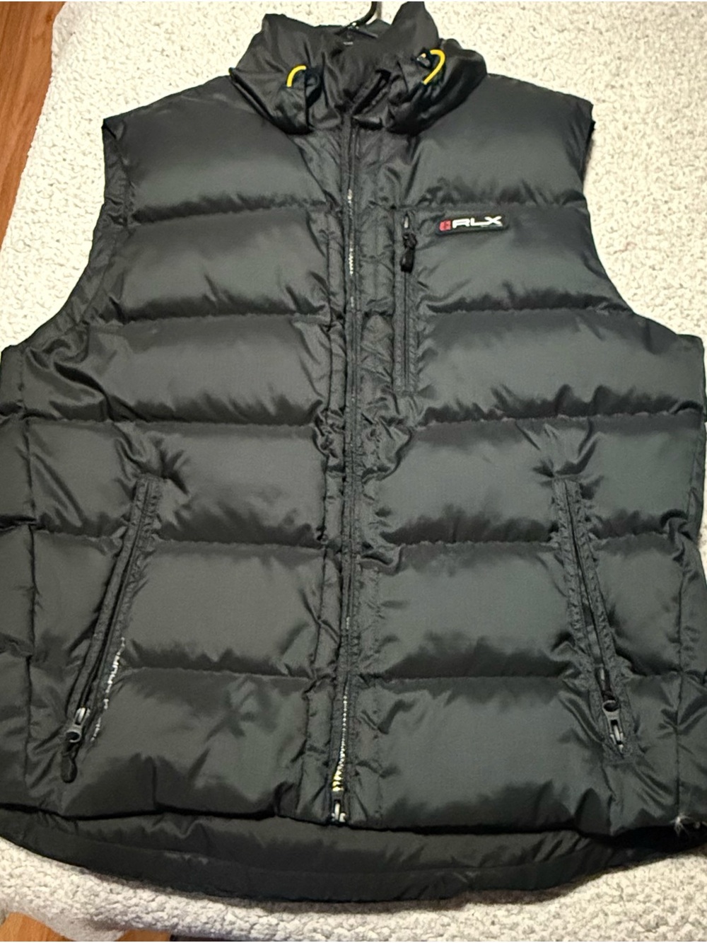 Ralph Lauren RLX Black Quilted Down Vest with Hood Accents